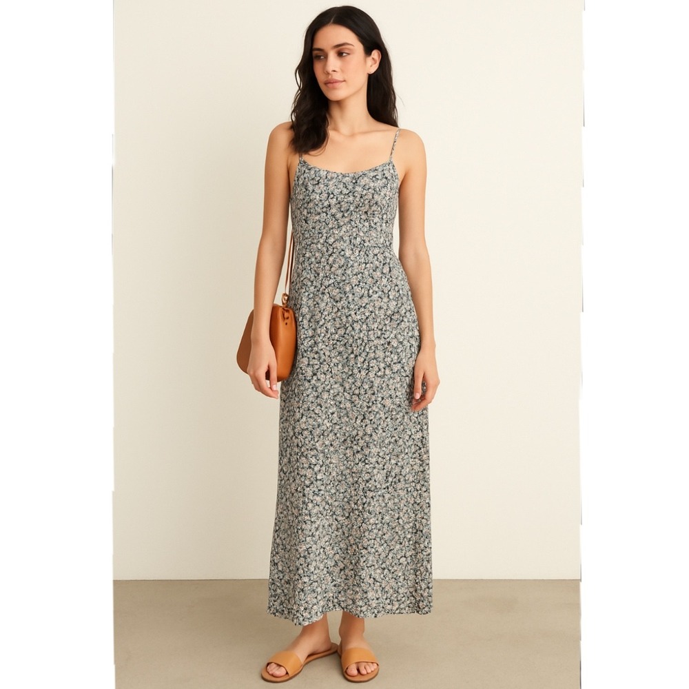 Madewell Floral Midi Slip Dress in Black and Cream